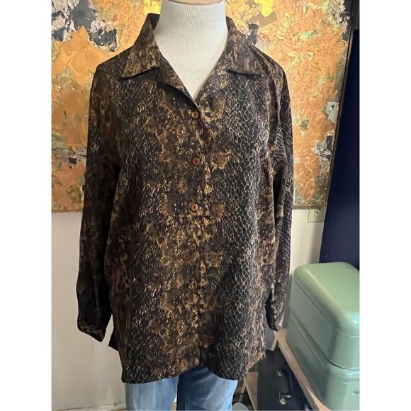 Vintage Joanna Animal Print Long Sleeve Poly Button Frony Blouse XL - Picture 1 of 5